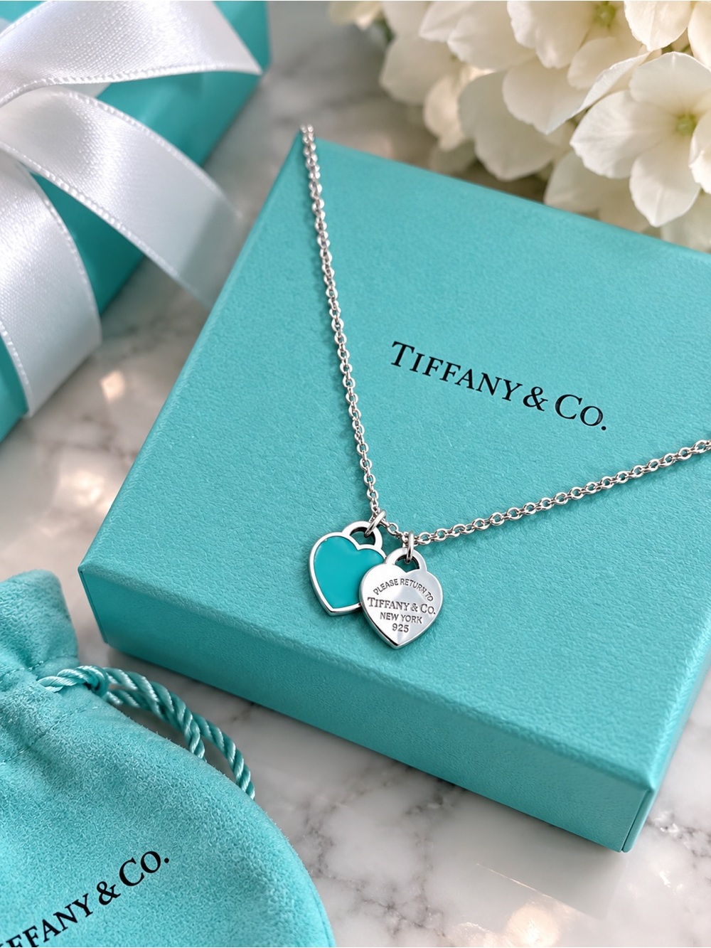 Tiffany & Co. Silver Necklace with Return to Tiffany’s 🤍 & Turquoise Heart